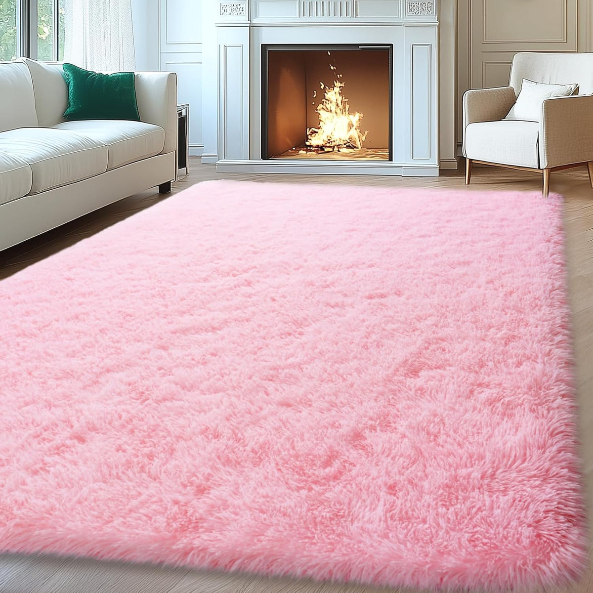 8x10 Area Rugs for Living Room, Soft Pink Fluffy Carpet