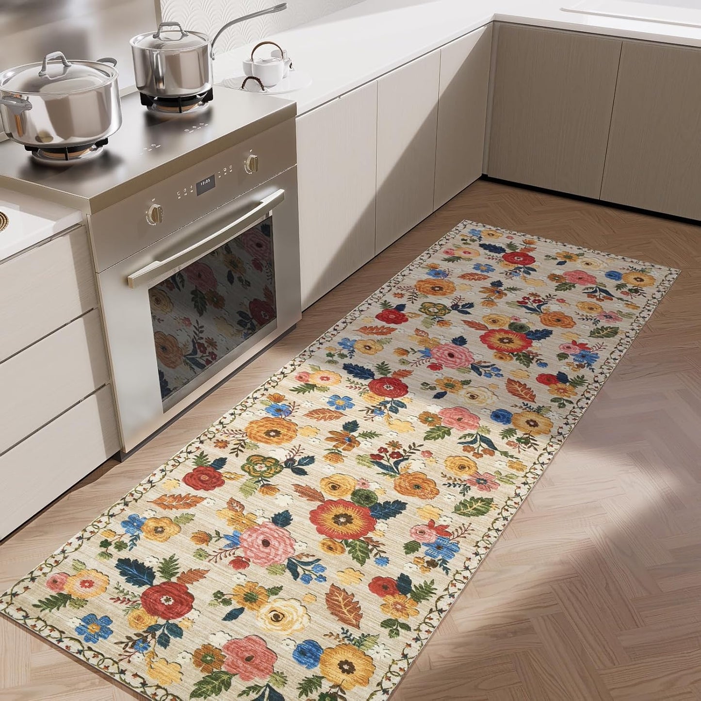 Washable Kitchen Rugs Non Slip: Soft Floral Runner Rug 2ftx6ft