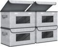 Fabric Storage Boxes 4-Pack with Lids and Handles - Collapsible Cube