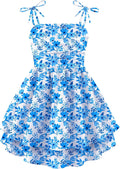 Girls Summer Spaghetti Strap Midi Dress - Tiered Flowy Sundress