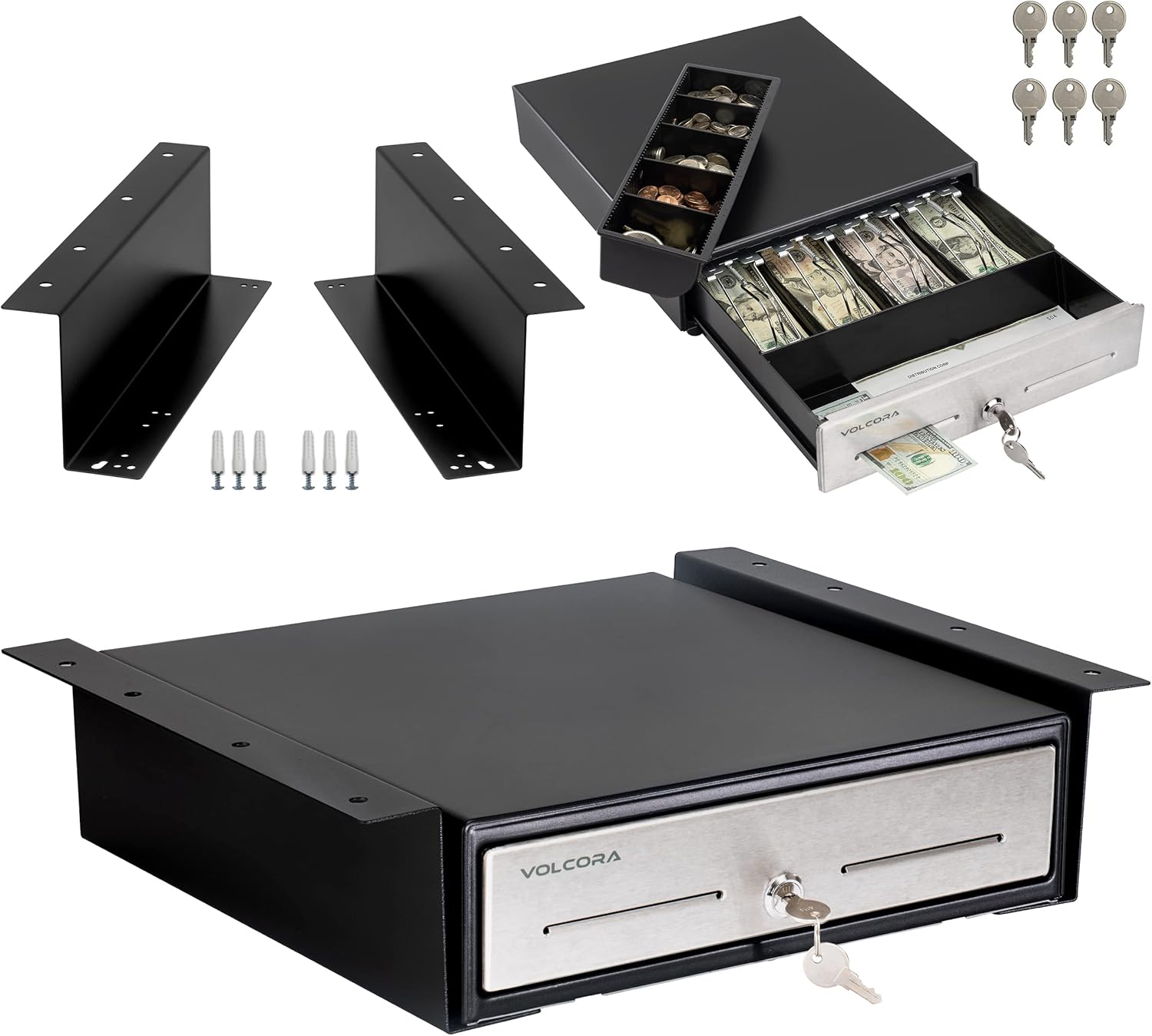 Volcora Cash Register Drawer with Under Counter Mounting Bracket
