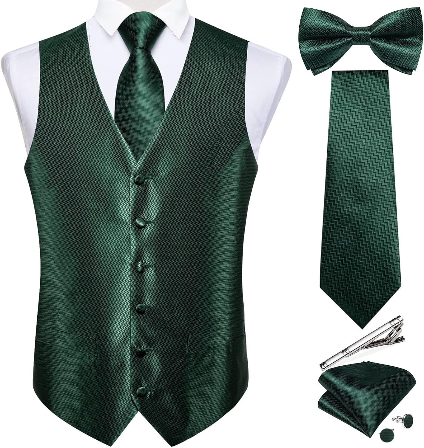 DiBanGu Men's Silk Paisley Vest and Necktie Set for Weddings