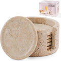 Marble Coasters Set of 6 Round 3.5 in Travertine Coaster Set - Durable
