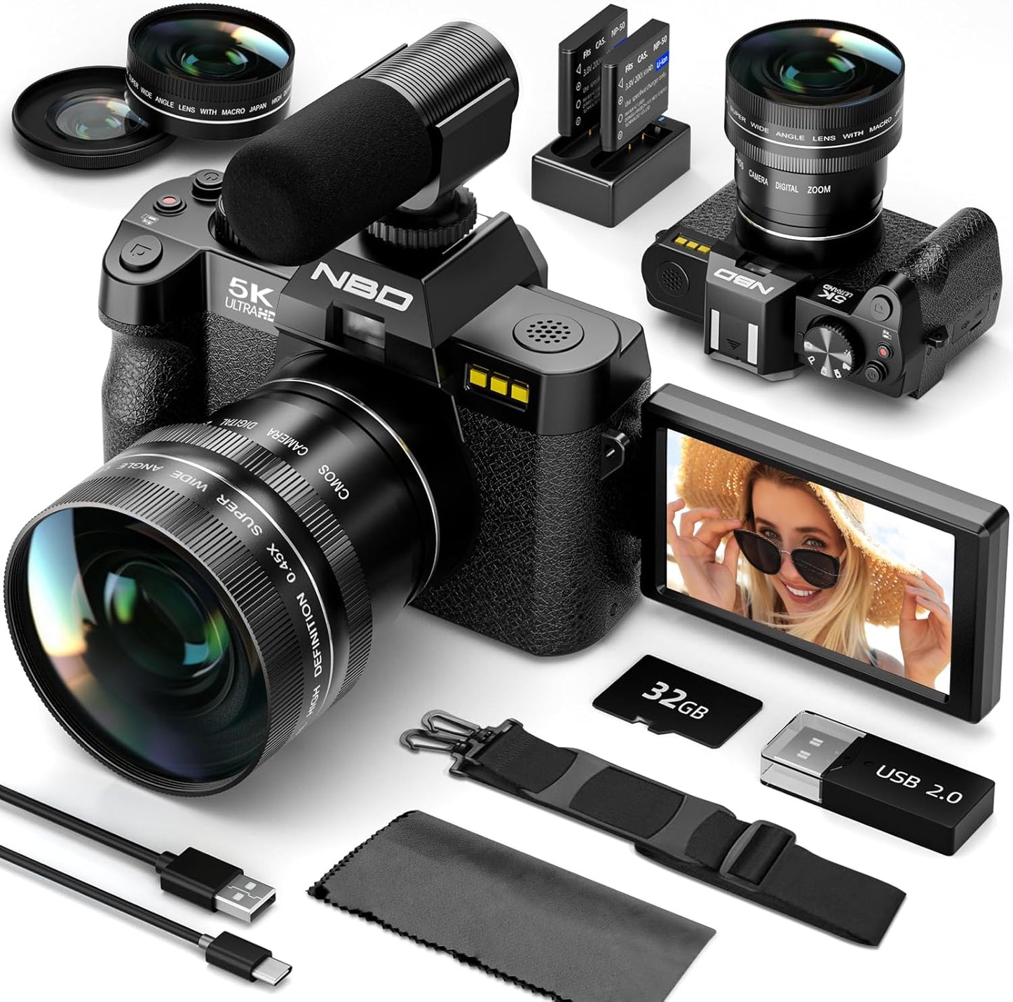 5K Digital Cameras for Photography with 16X Zoom and Flip Screen