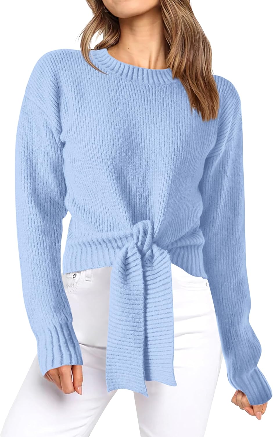 Okiwam Women's Long Sleeve Cropped Sweater for Fall Fashion