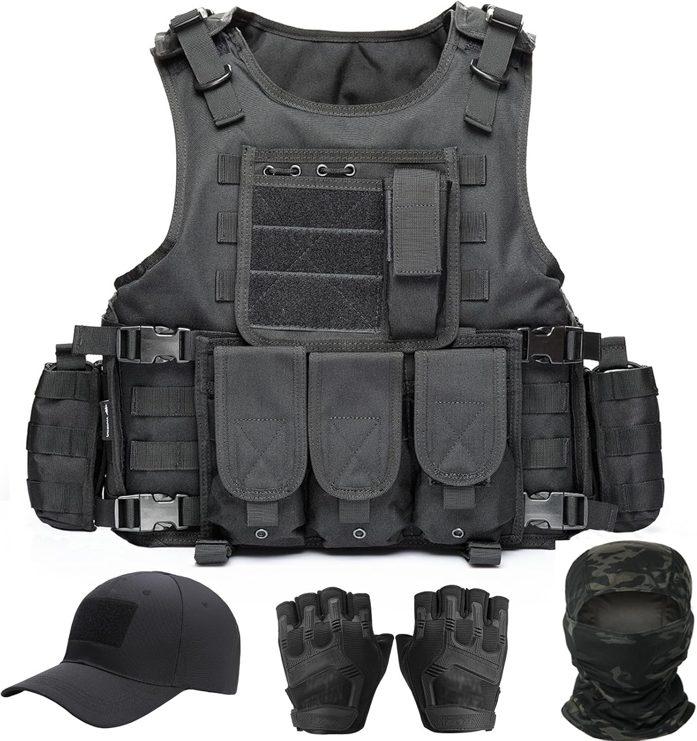 Tactical Vest for Men - Airsoft Gear with Cap and Gloves