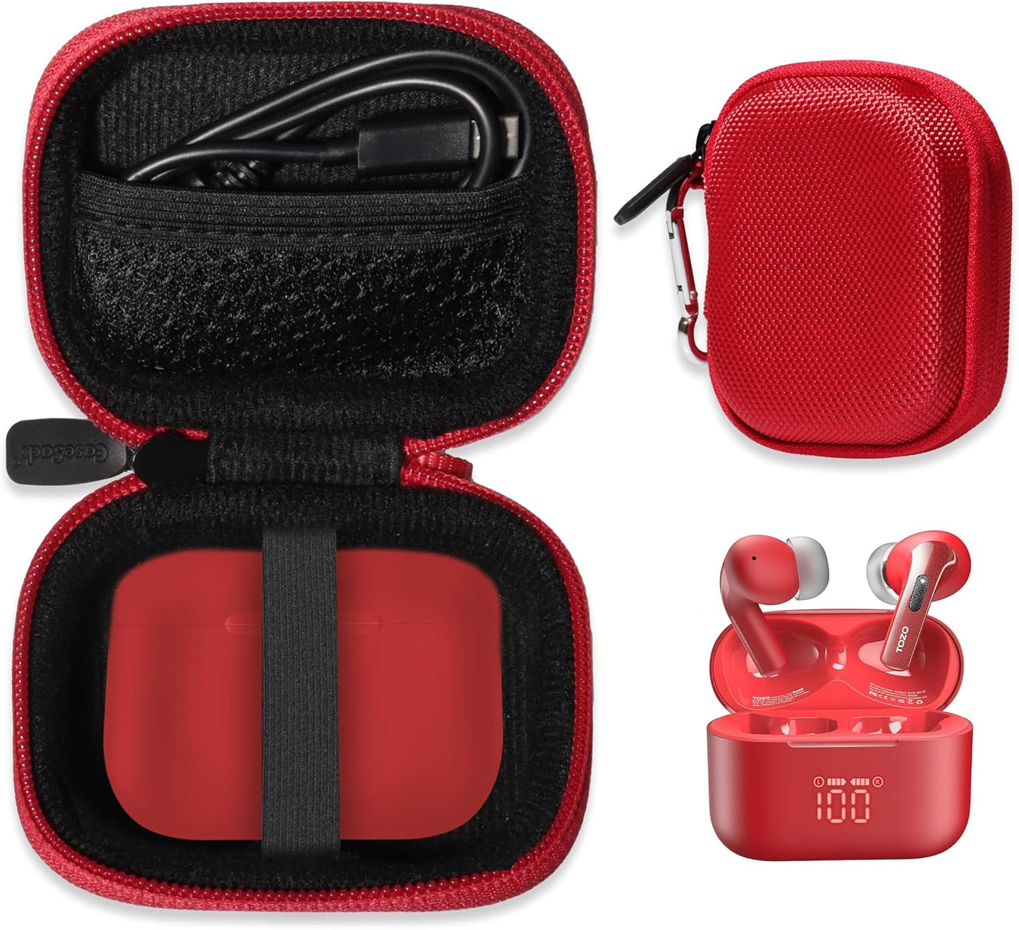 Protective Red Case for TOZO T20 Earbuds