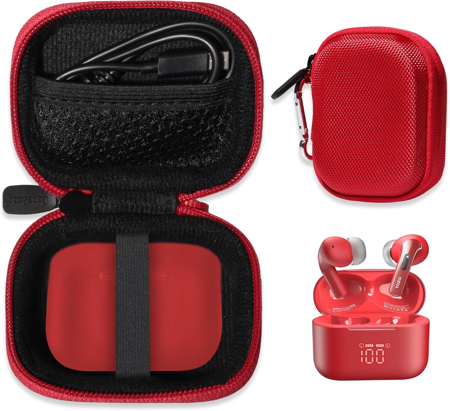 Protective Red Case for TOZO T20 Earbuds