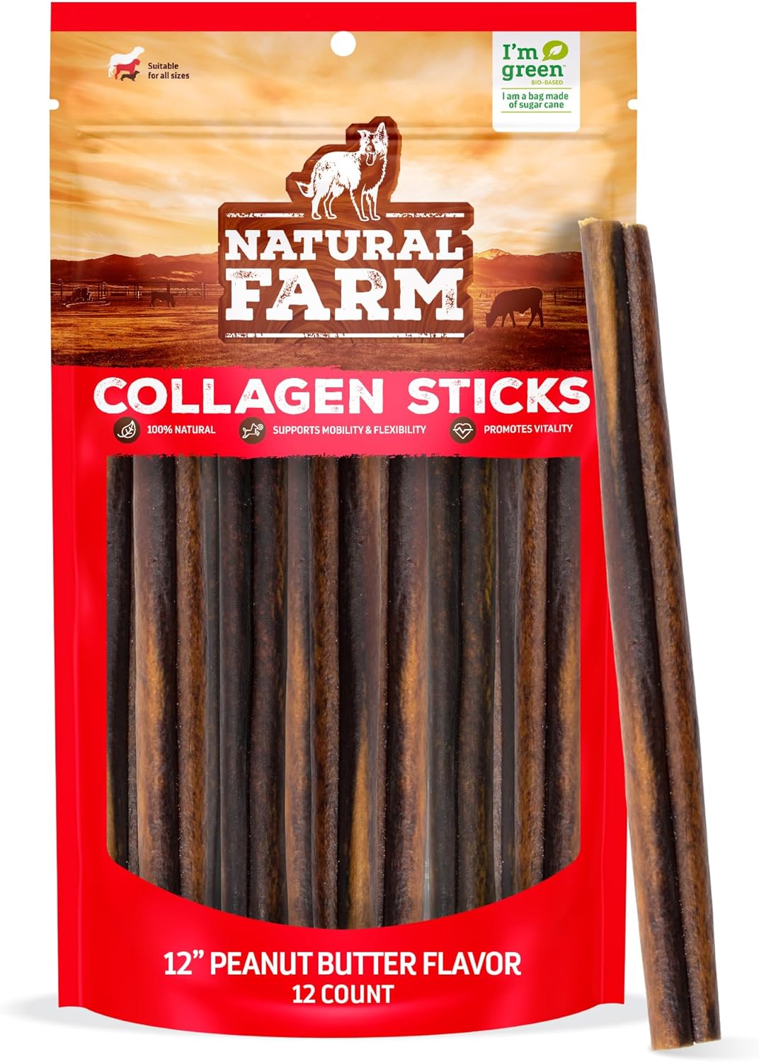 Natural Farm Peanut Butter Flavor Collagen Sticks for Dogs