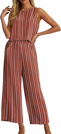 IWOLLENCE Women's Summer 2 Piece Outfit - Sleeveless Crop & Wide Leg