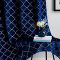 Silver Pattern Curtains for Living Room 2 Panels Set - Navy Velvet 63