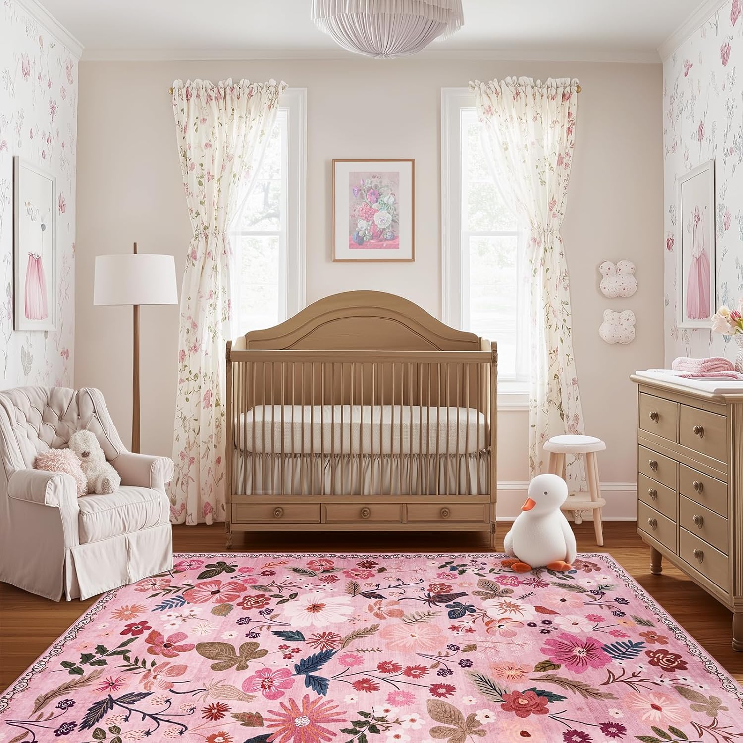 Pink Rugs for Bedroom Girls - Machine Washable Area Rugs