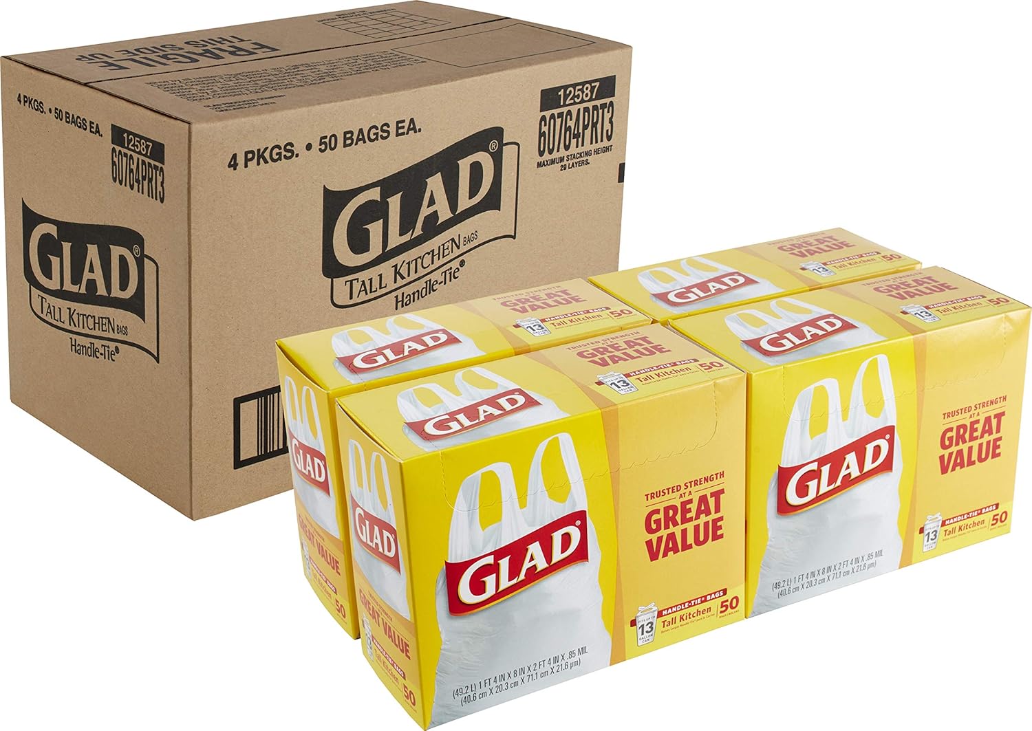 Glad 13 Gallon Tall Kitchen Trash Bags for Heavy Loads