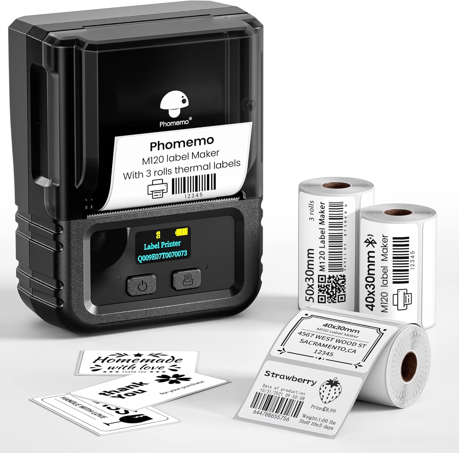 Portable Bluetooth Label Printer - Includes 3 Pack Thermal Labels