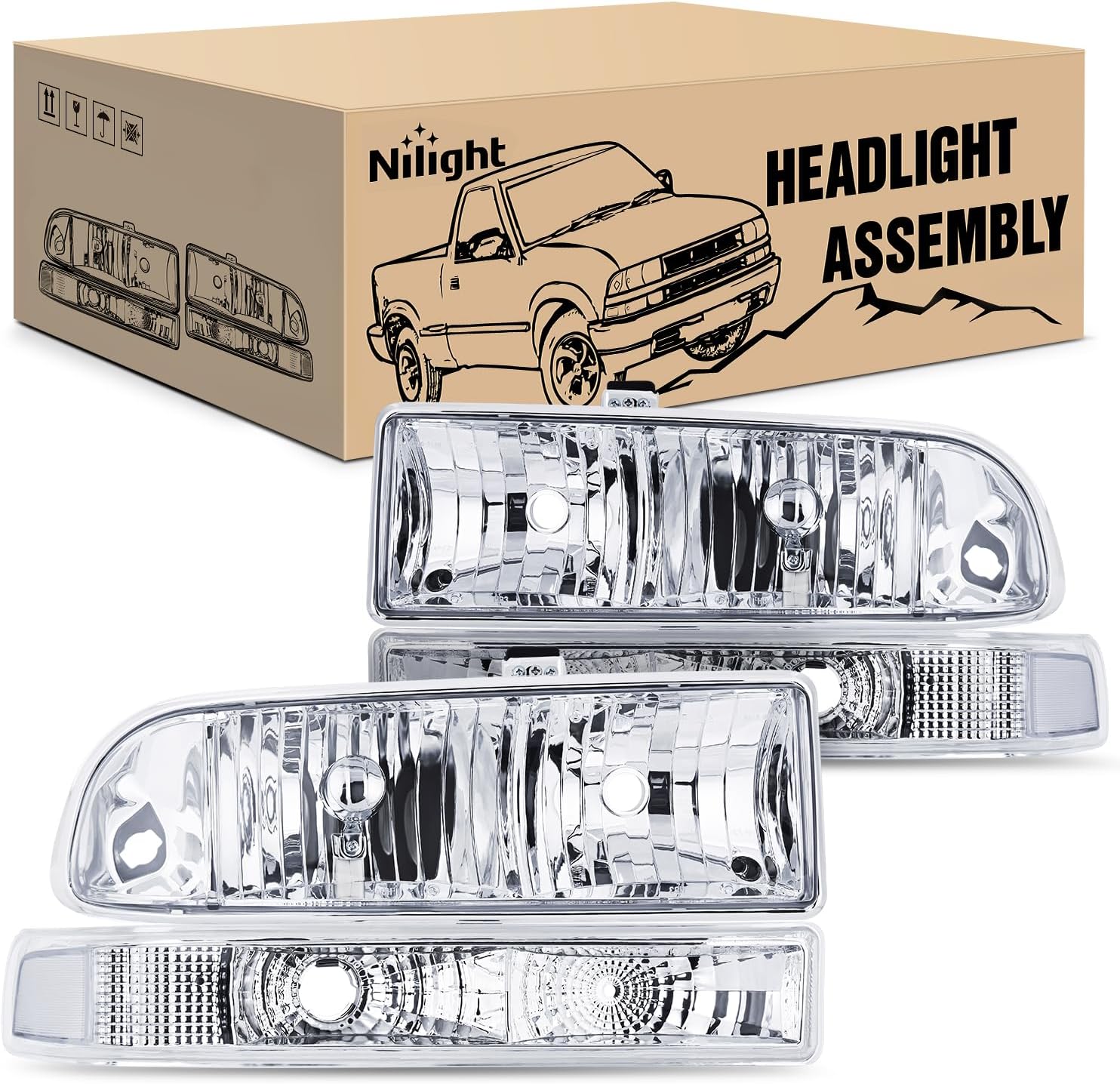 Nilight Headlight Assembly for 1998-2005 Chevy Blazer & S10
