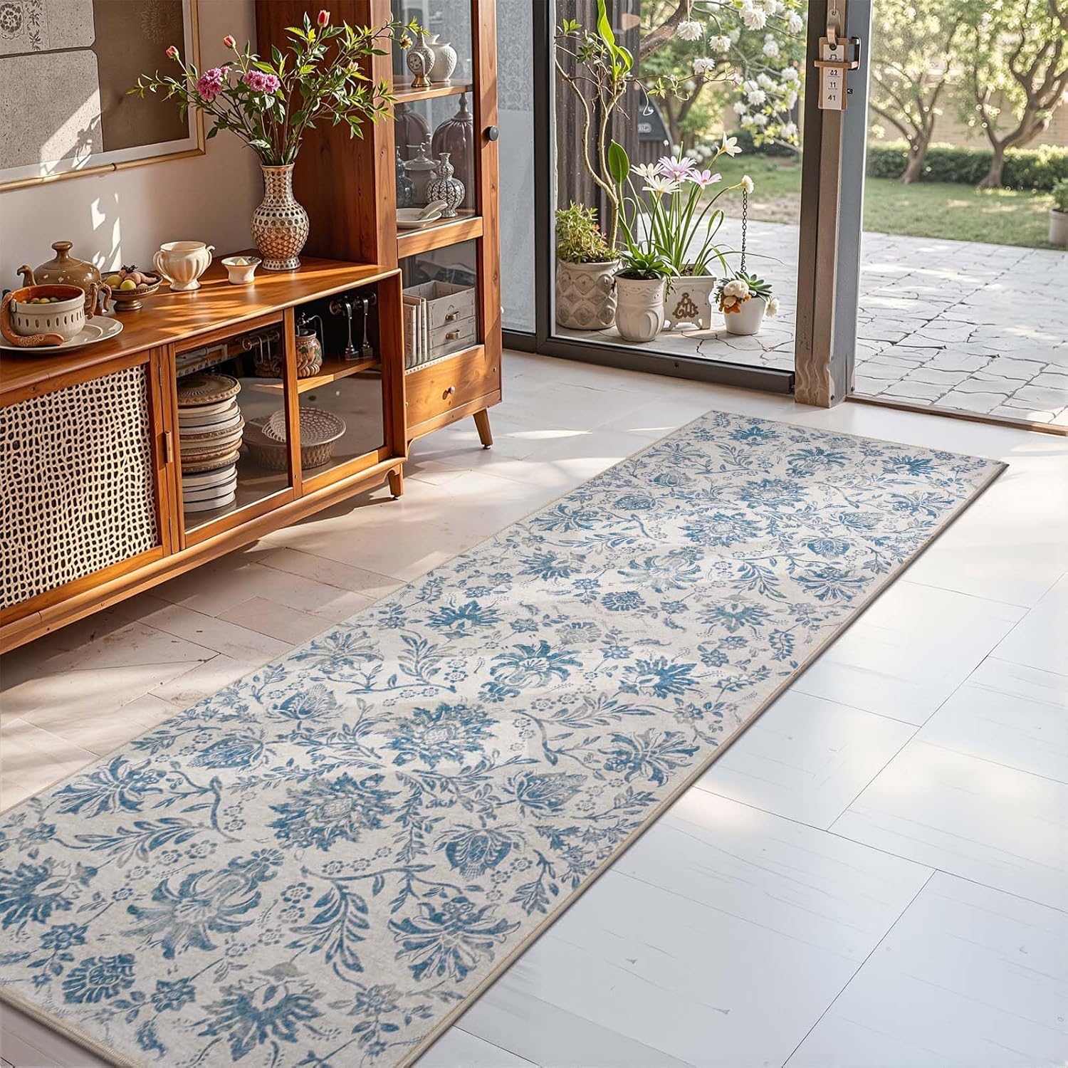 Vintage-Inspired Floral Design Runner Rug for Kitchen Hallway