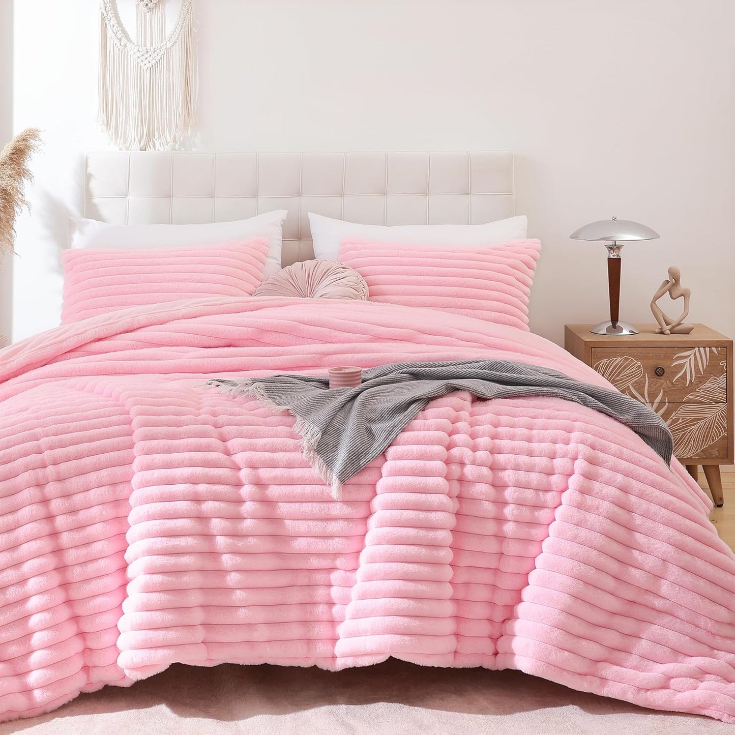 Smoofy Fluffy Full Size Comforter Set - Luxury Pink Fleece