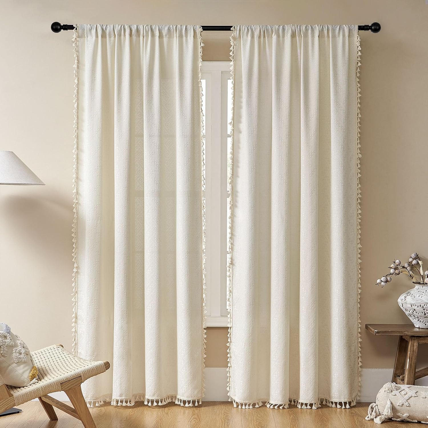 Boho Curtains 108 Inches Long with Tassels for Cozy Homes