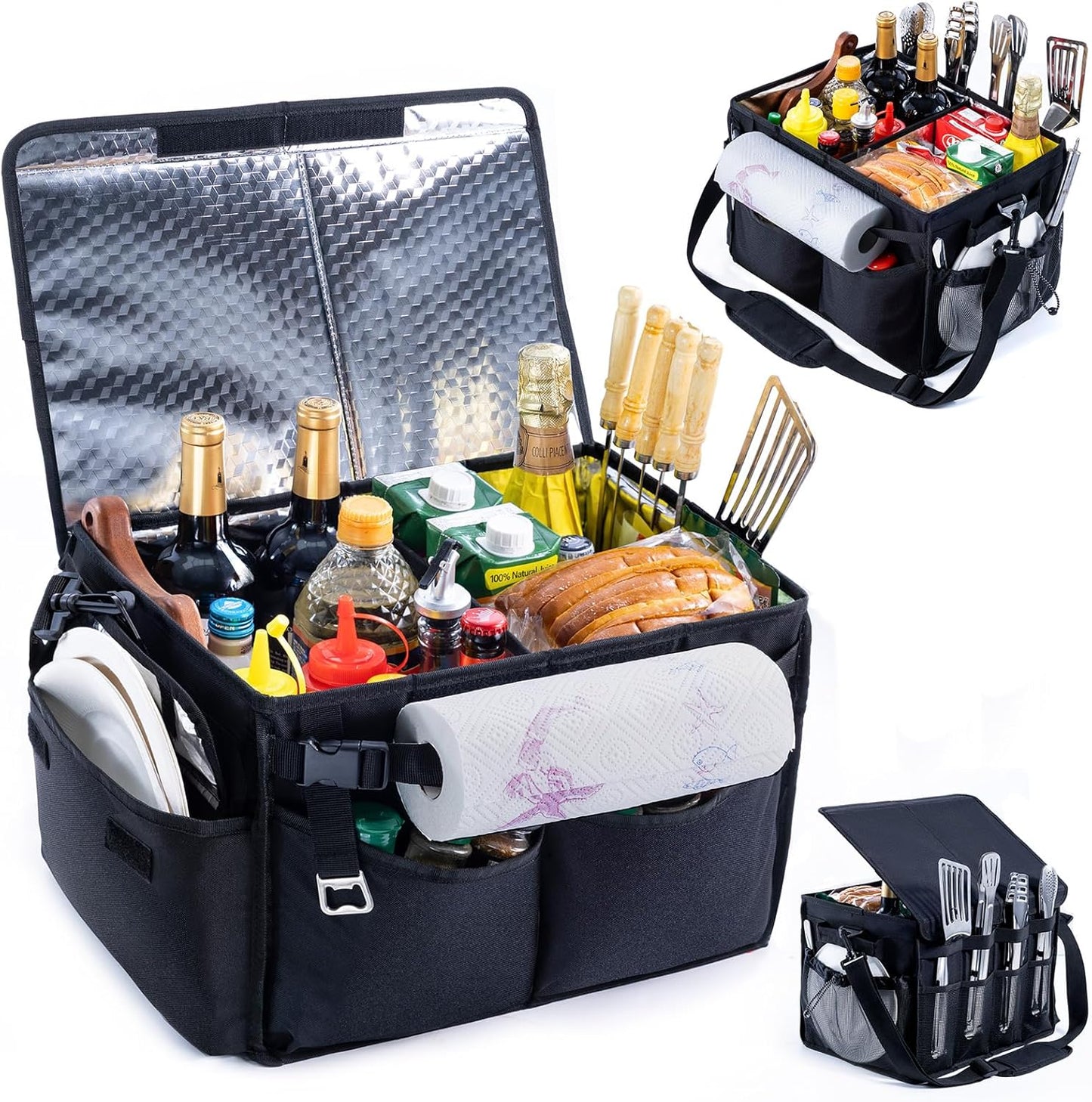 Large Grill Caddy with Lid for BBQ Camping and Tailgating