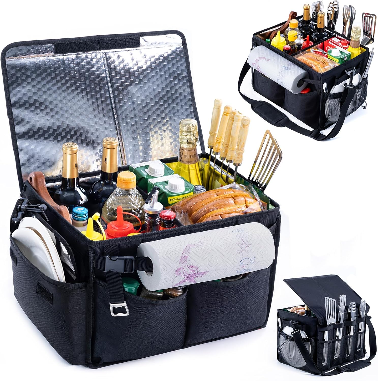 Large Grill Caddy with Lid for BBQ Camping and Tailgating