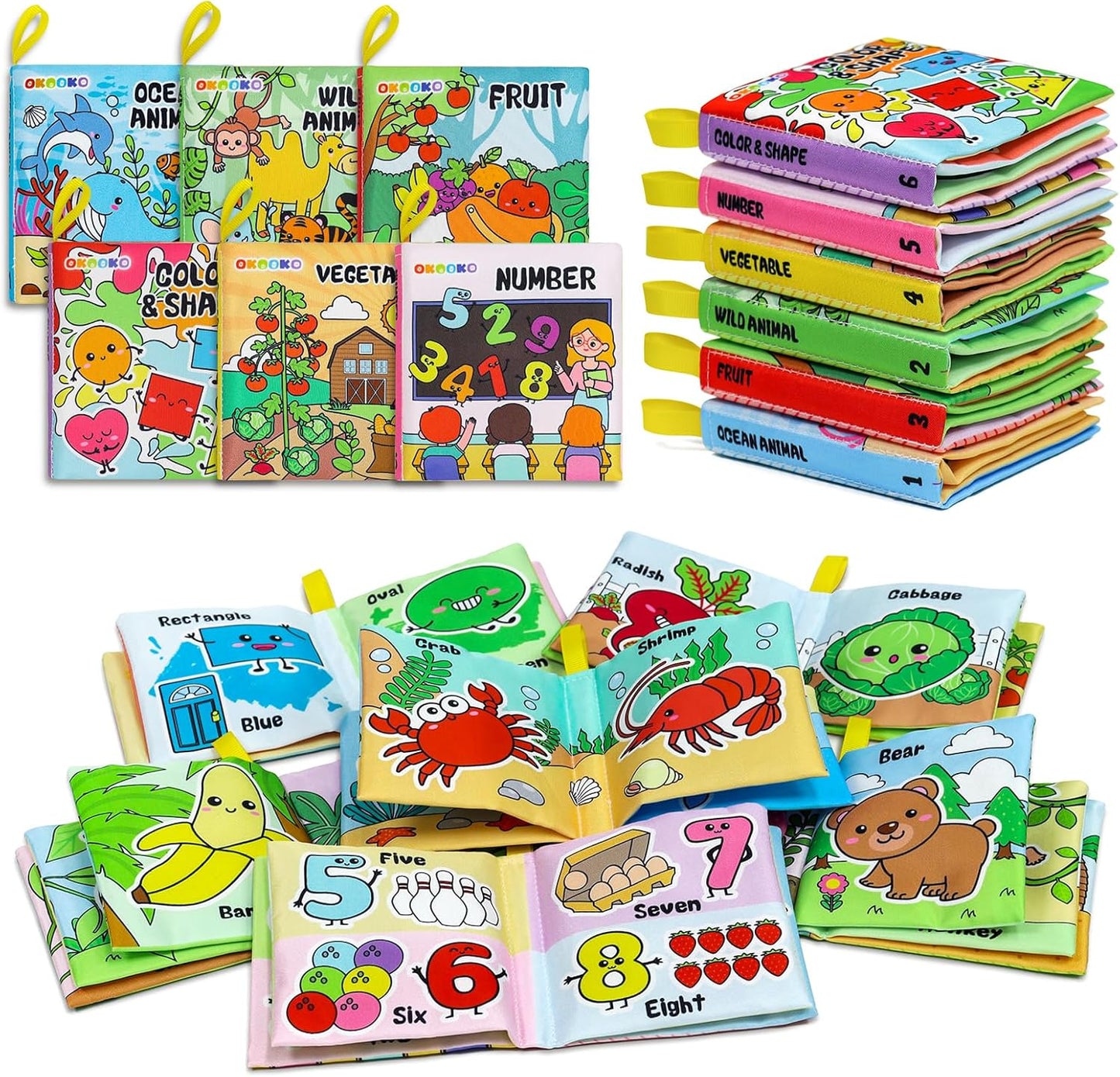 6PCS OKOOKO Soft Baby Books: Non-Toxic Learning Fun