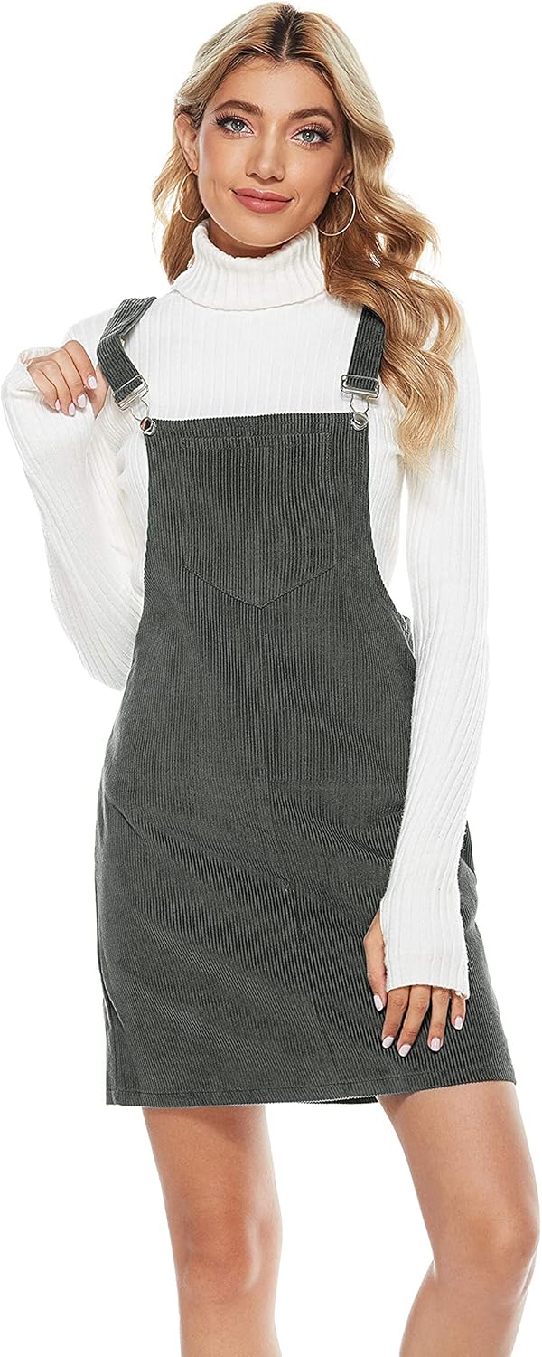 Tanming Women's Corduroy A Line Cute Jumper Dress for Style