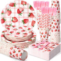 300 Pcs Berry First Birthday Decor Strawberry Party Tableware - Serves