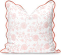 Coastal Scalloped Throw Pillow Cover 20x20 in Blush Pink Dahlia