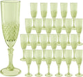 Plastic Champagne Flutes 24PCS Green Reusable Wine Glasses - Retro