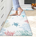 Coastal Beach Kitchen Rugs Set of 2 Non Slip Waterproof Mats