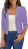Women's 3/4 Sleeve Cropped Cardigan Shrug - Open Front Cropped Fit