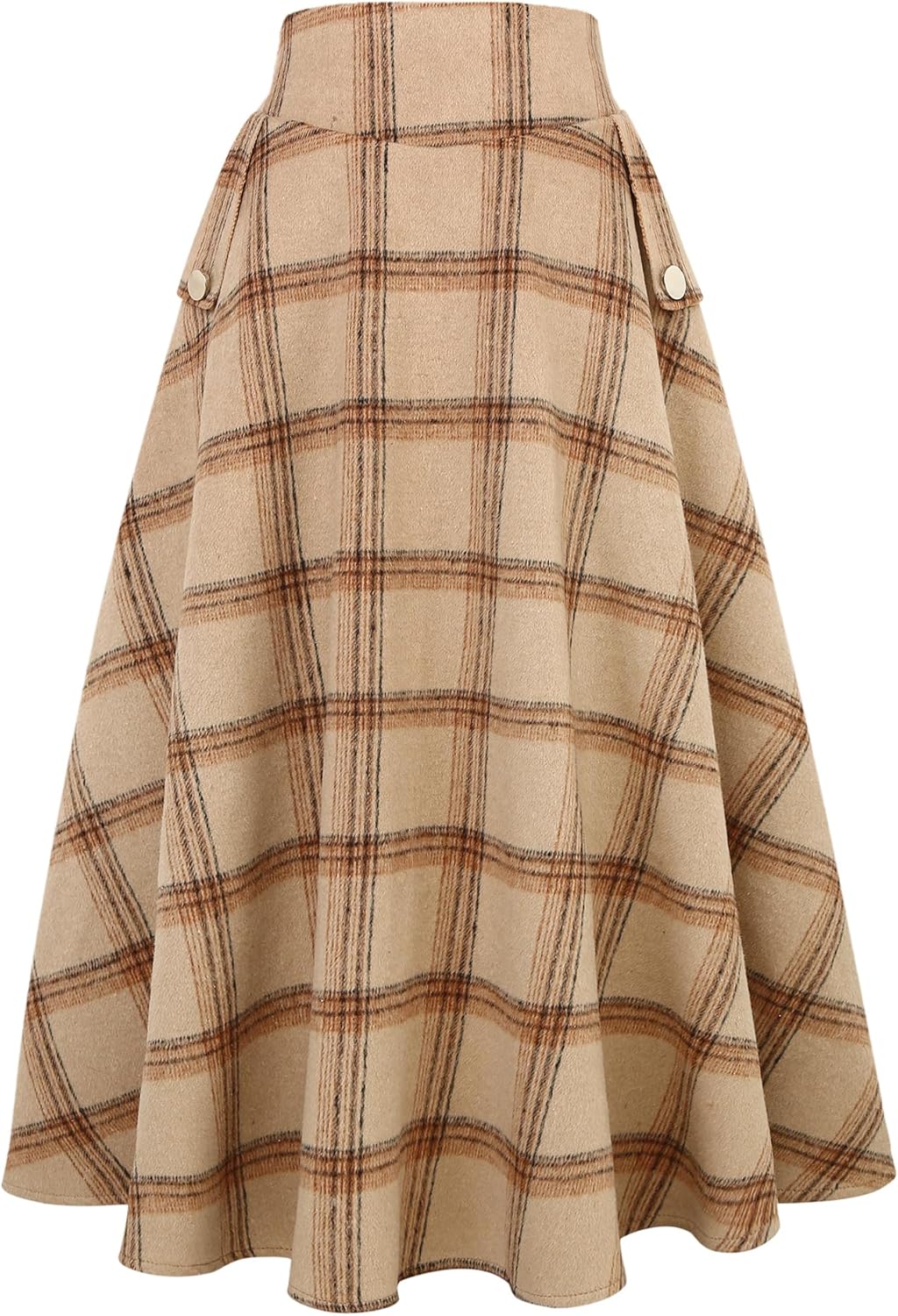 IDEALSANXUN Womens High Waisted Wool Plaid A-line Long Skirt