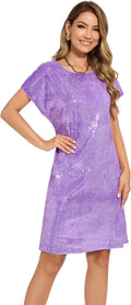 Women's Crewneck Sequin Shift Dress Short Sleeve - Casual Holiday FEMI