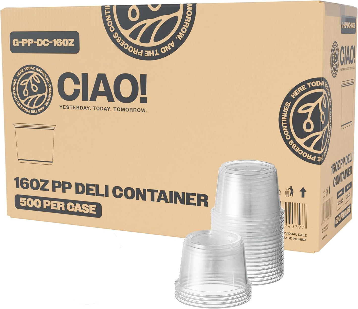 CIAO! 16OZ Polypropylene Clear Deli Container for Food Storage