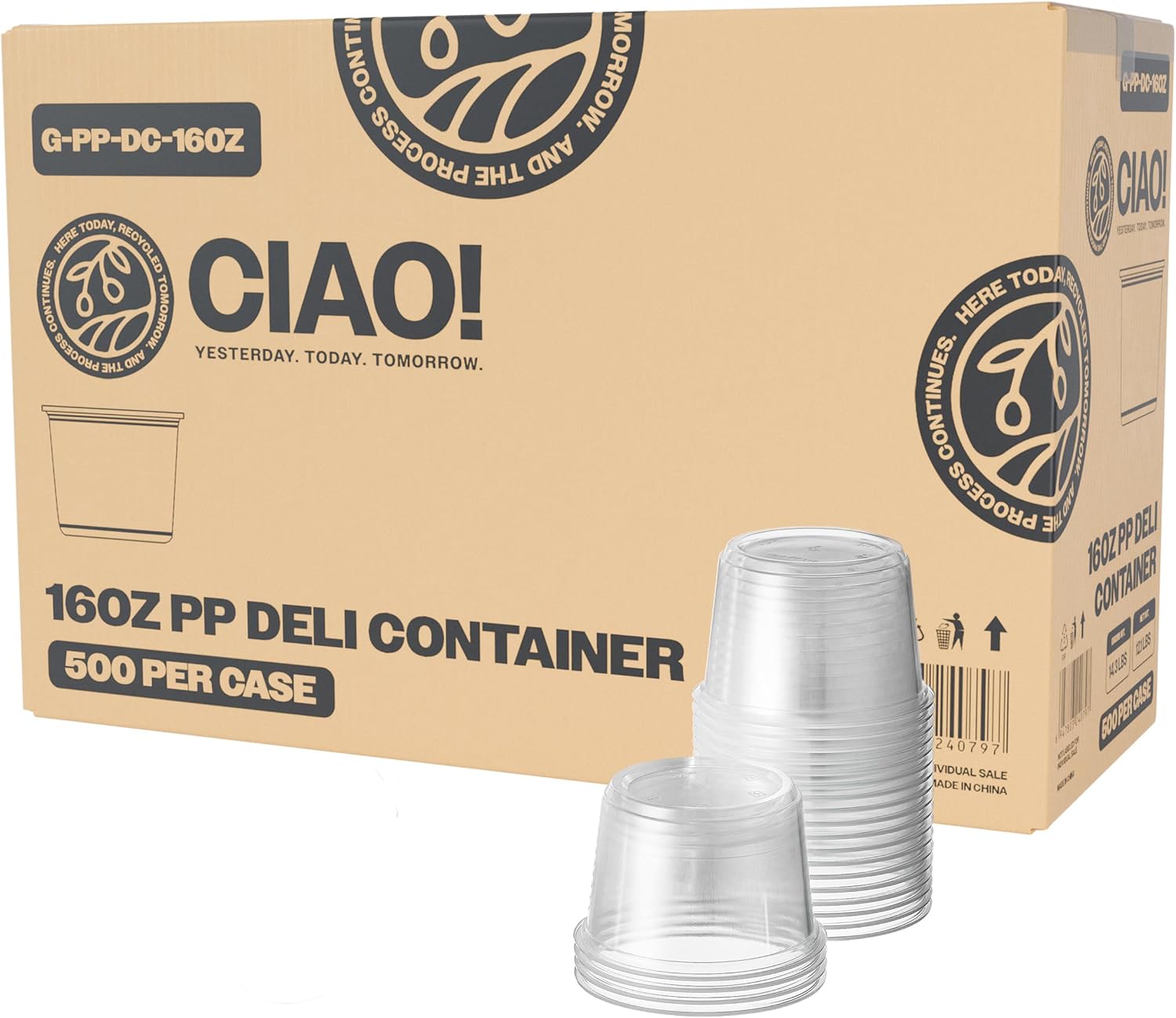 CIAO! 16OZ Polypropylene Clear Deli Container for Food Storage