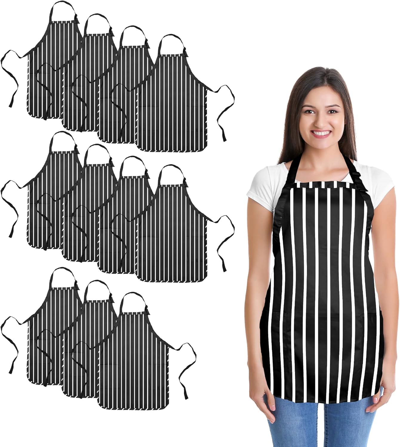DALIX Apron Commercial Kitchen Bibs with 2 Pockets - 12 Pack
