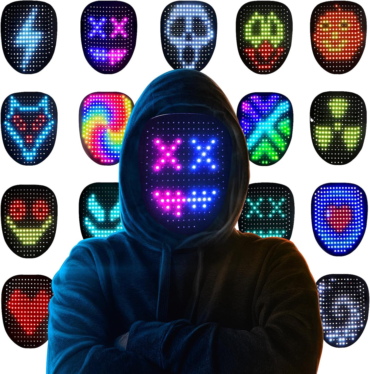 Led Mask Halloween Costume for Kids and Adults with Gesture Sensing