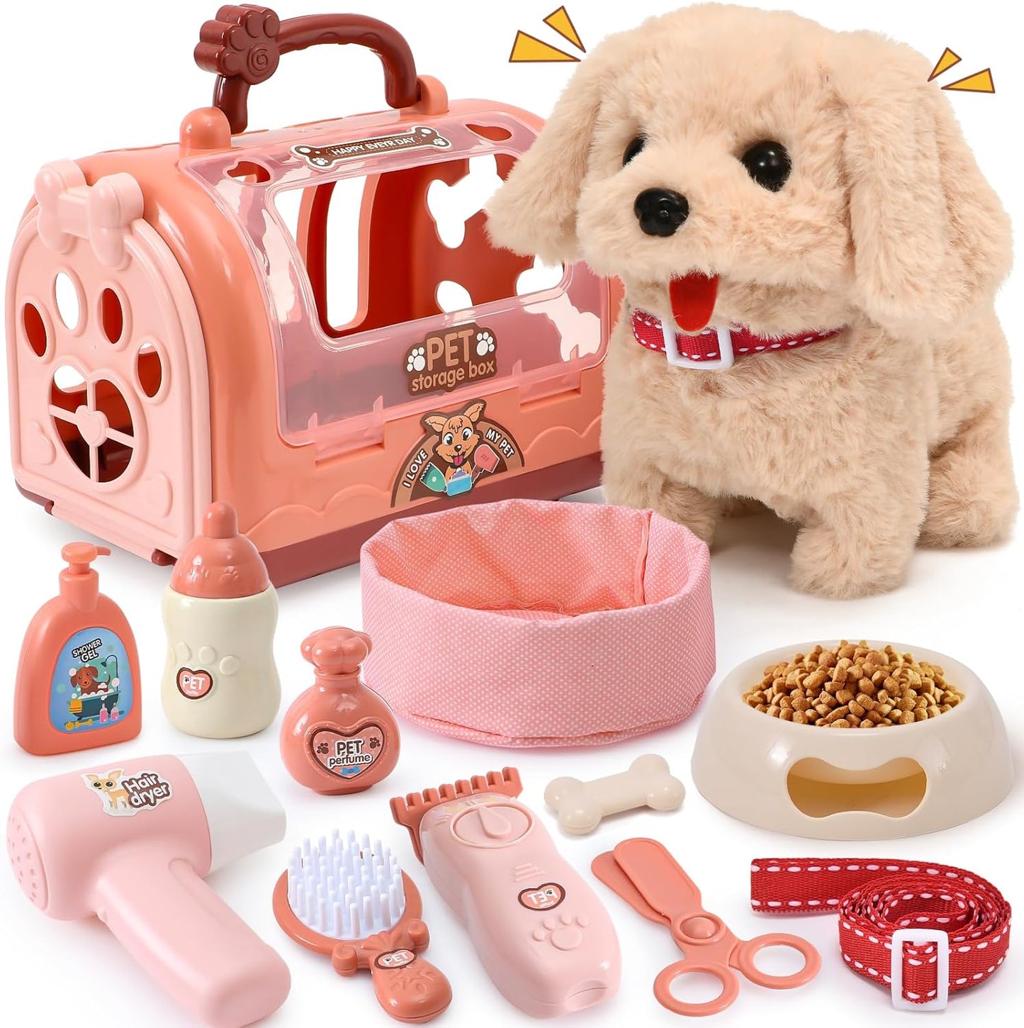 Interactive Walking Barking Dog Toy Set for Kids Ages 3-8