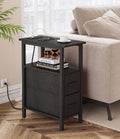 Narrow Side Table Black with Charging Station - Slim Nightstand