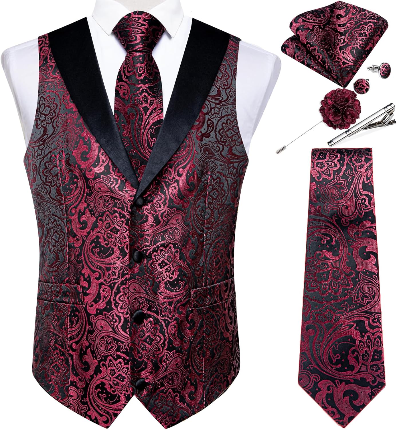 DiBanGu Mens Paisley Suit Vest Set for Weddings and Parties