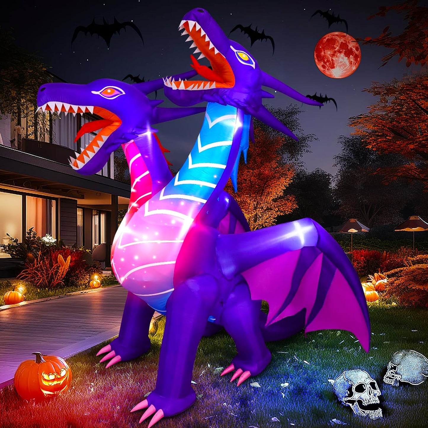 8FT Halloween Inflatables Dragon Decorations for Yard Fun