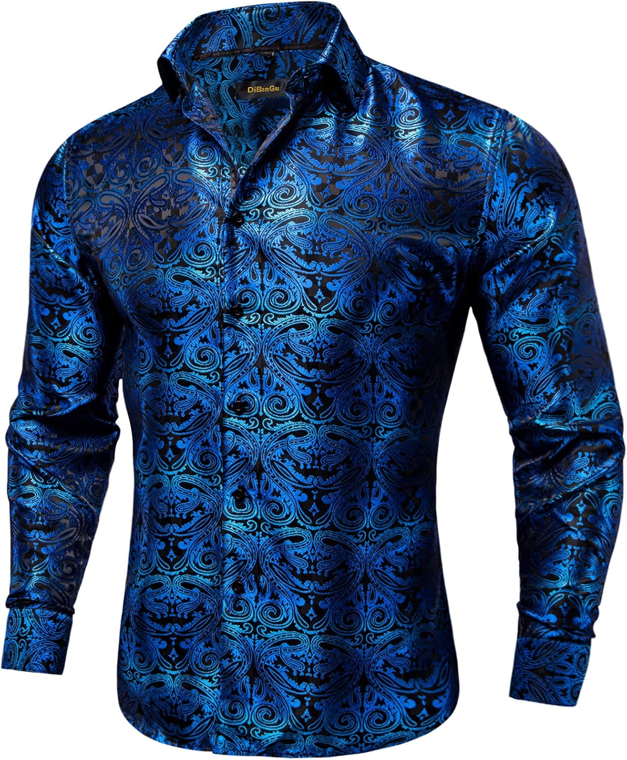 DiBanGu Mens Silk Paisley Dress Shirt for Weddings and Parties