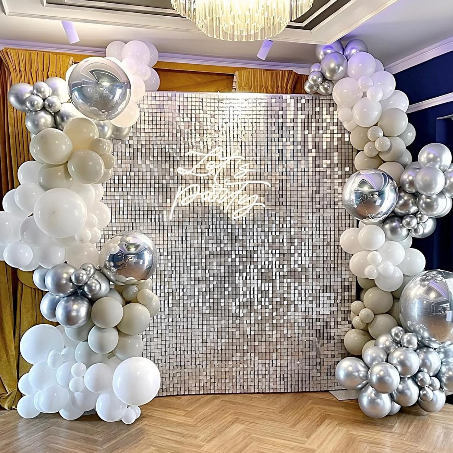 Sugoiti 24Pcs Silver Shimmer Wall Panels for Stunning Backdrops