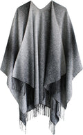 Women's Printed Tassel Poncho Wrap - Reversible Cozy Shawl