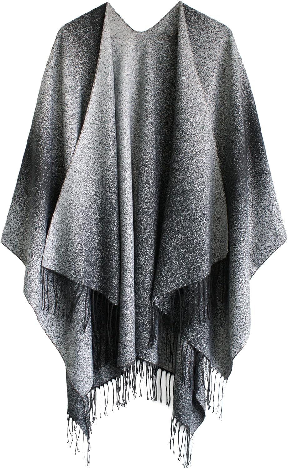Urban CoCo Women's Printed Tassel Open Front Poncho Cape Wrap