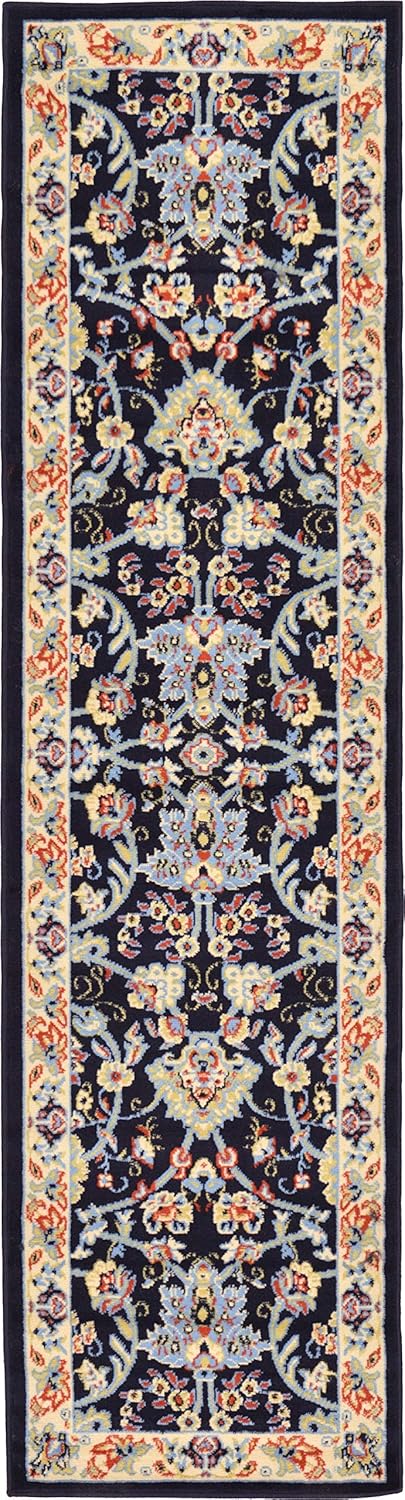Unique Loom Sialk Hill Collection Area Rug Runner in Navy Blue