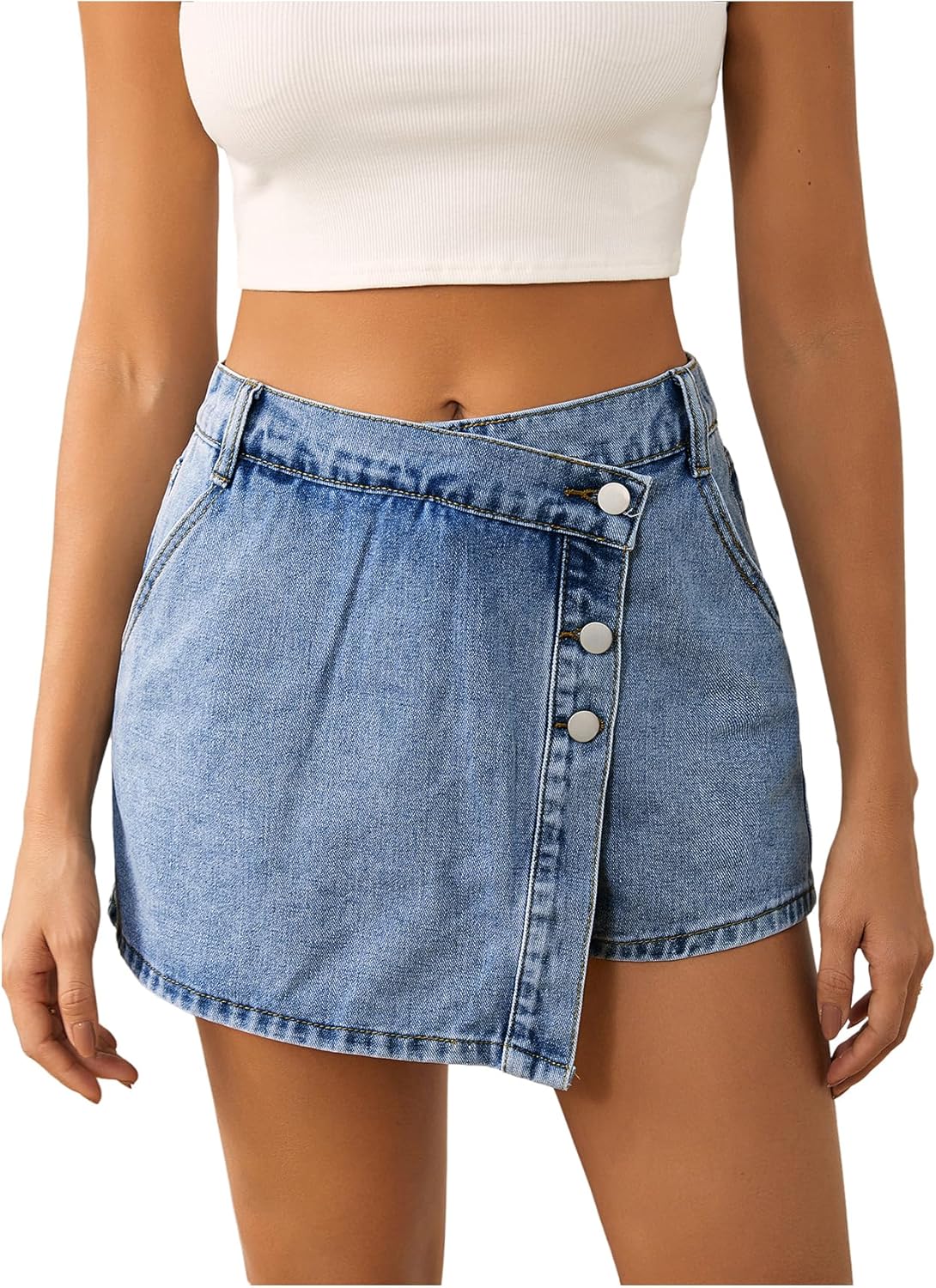 WDIRARA Women's High Waisted Button Front Denim Skort for Style