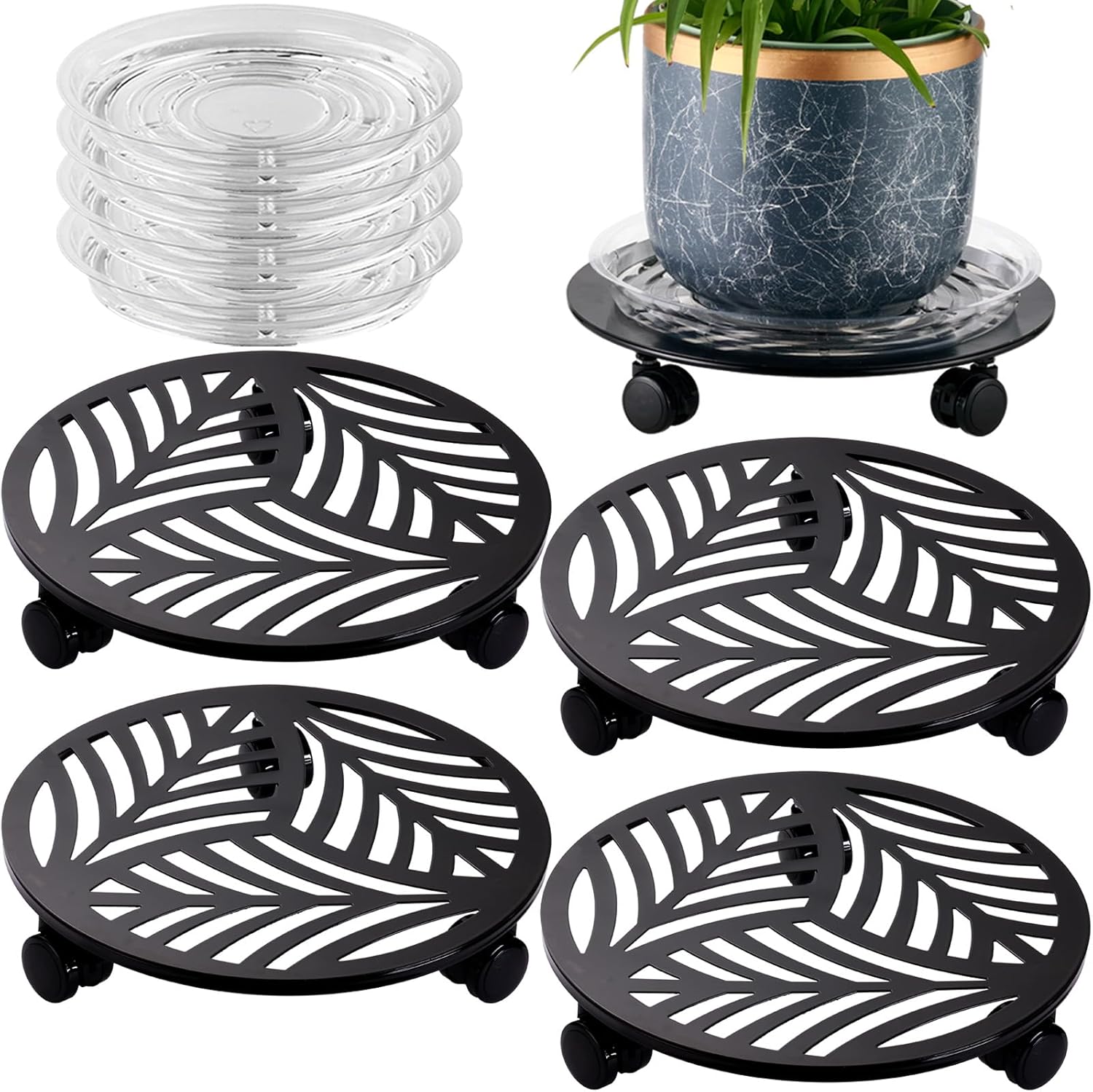 Large Metal Plant Caddy with Wheels for Easy Plant Movement