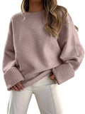 Women's Oversized Fuzzy Knit Pullover Sweater - Cozy Fall Staple down