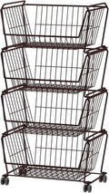 4-Tier Stackable Metal Storage Baskets Rack - Space Saving Bronze